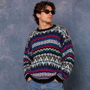 Vintage Etchings Fair‎ Isle 3D Knit Sweater Mens XL Chunky Textured Made in USA
